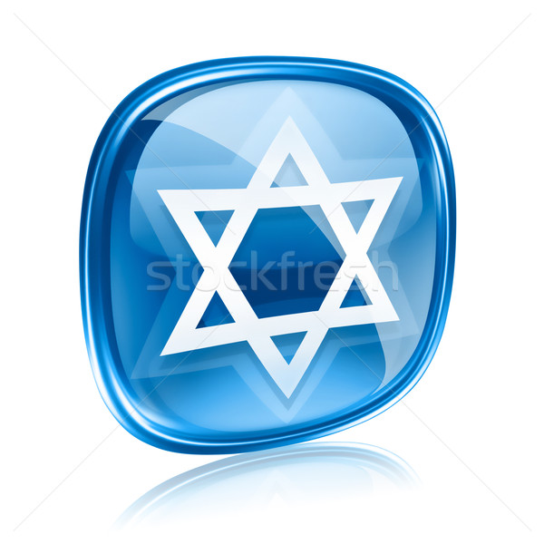 David star icon blue glass, isolated on white background. Stock photo © zeffss