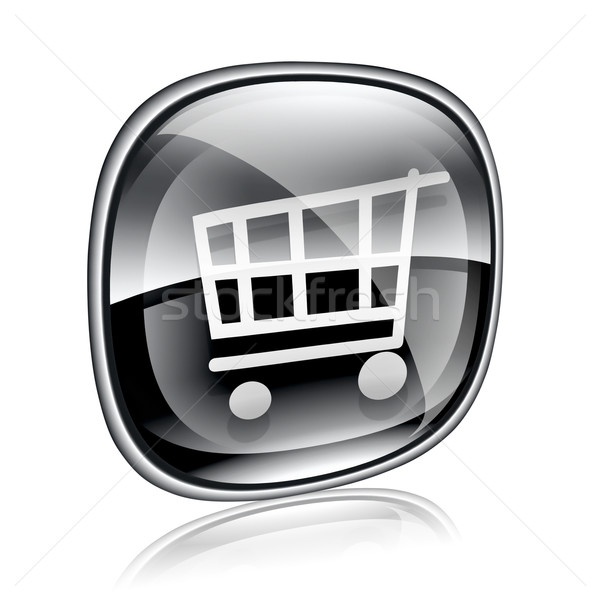 shopping cart icon black glass, isolated on white background. Stock photo © zeffss