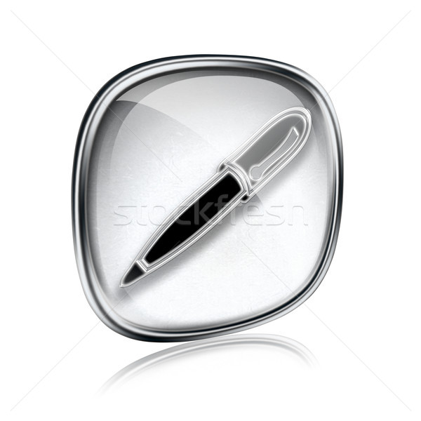 pen icon grey glass, isolated on white background. Stock photo © zeffss