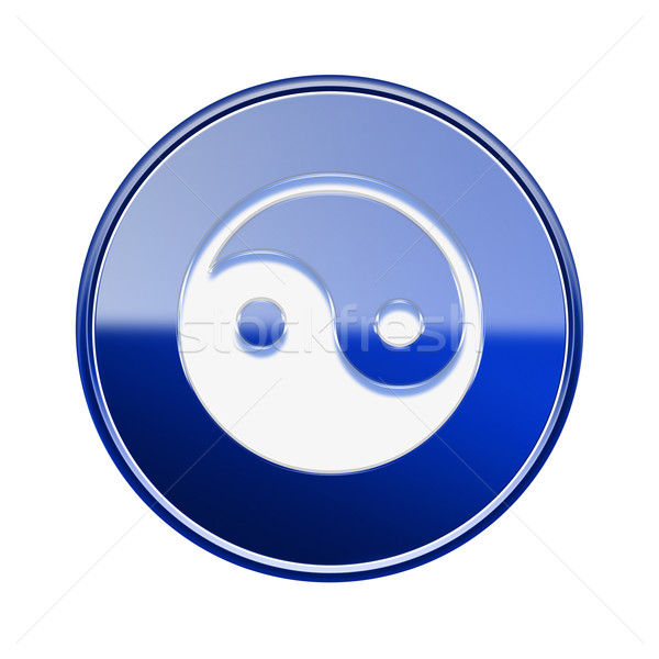 yin yang symbol icon glossy blue, isolated on white background. Stock photo © zeffss