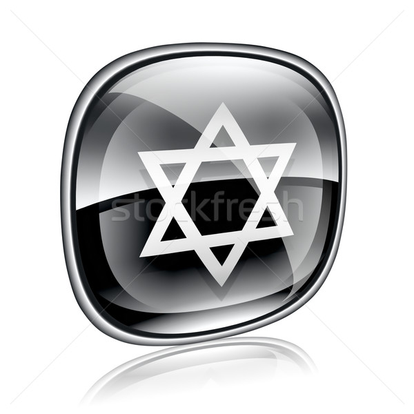 David star icon black glass, isolated on white background. Stock photo © zeffss