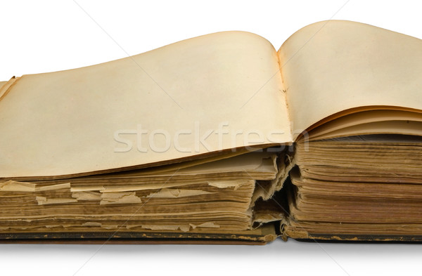 Stock photo: Open ancient book with blank pages, isolated on white background