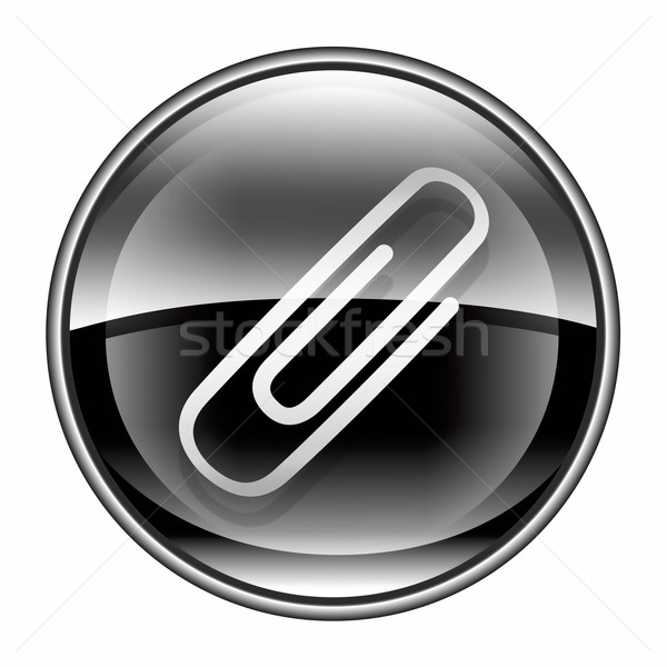 Paper clip icon black, isolated on white background Stock photo © zeffss