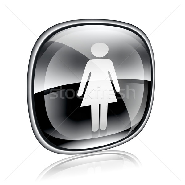 Foto stock: Mulher · ícone · preto · vidro · isolado · branco