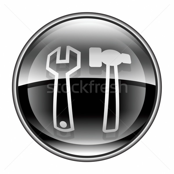 Werkzeuge Symbol schwarz isoliert weiß Glas Stock foto © zeffss