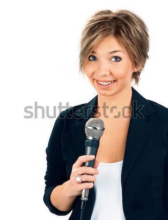 Telewizja korespondent biały uśmiech mikrofon wideo Zdjęcia stock © zeffss
