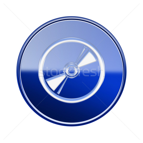 Compact disc icon glanzend Blauw geïsoleerd witte Stockfoto © zeffss