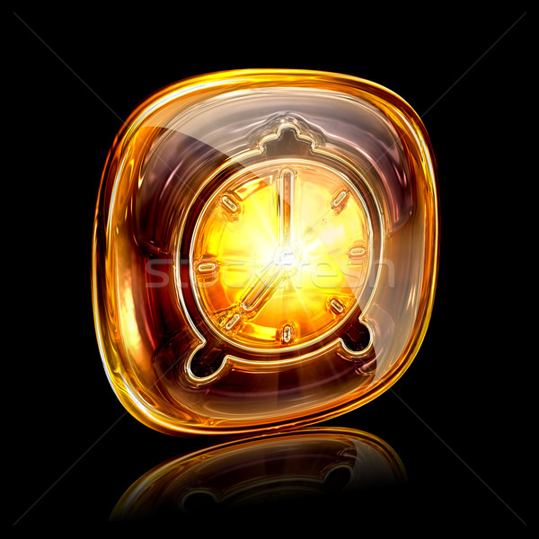Zegar ikona bursztyn odizolowany czarny podpisania Zdjęcia stock © zeffss