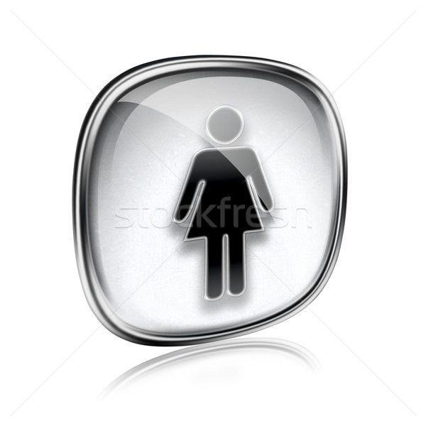 Stock photo: woman icon grey glass, isolated on white background.