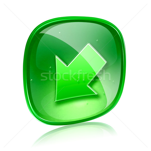 Stock photo: Arrow icon green glass, isolated on white background