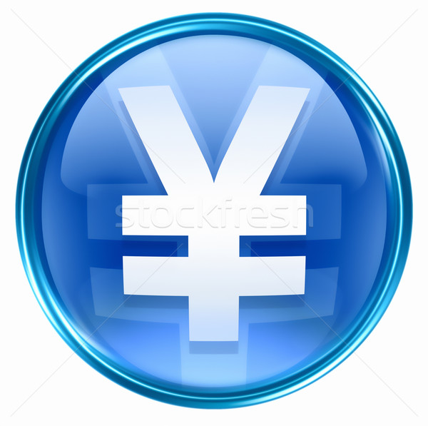 Yen icono azul aislado blanco negocios Foto stock © zeffss