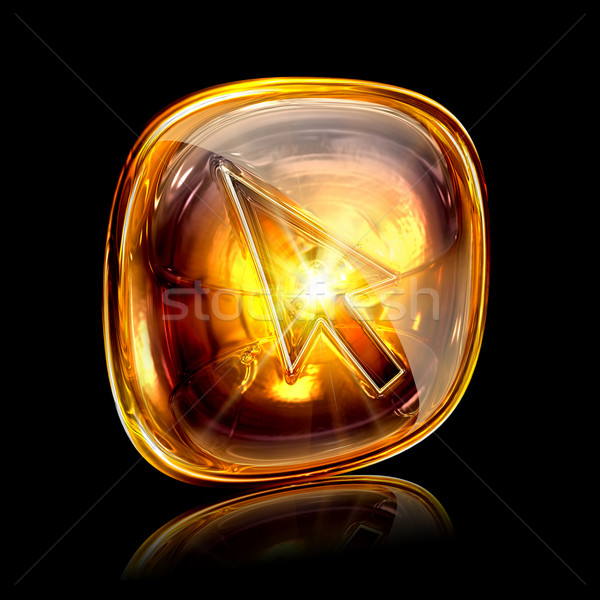 Stock photo: cursor icon amber, isolated on black background