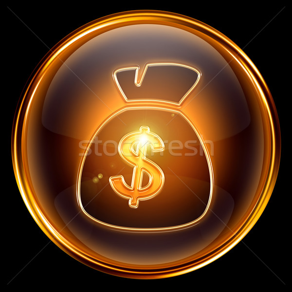 Stock photo: dollar icon golden, isolated on black background.