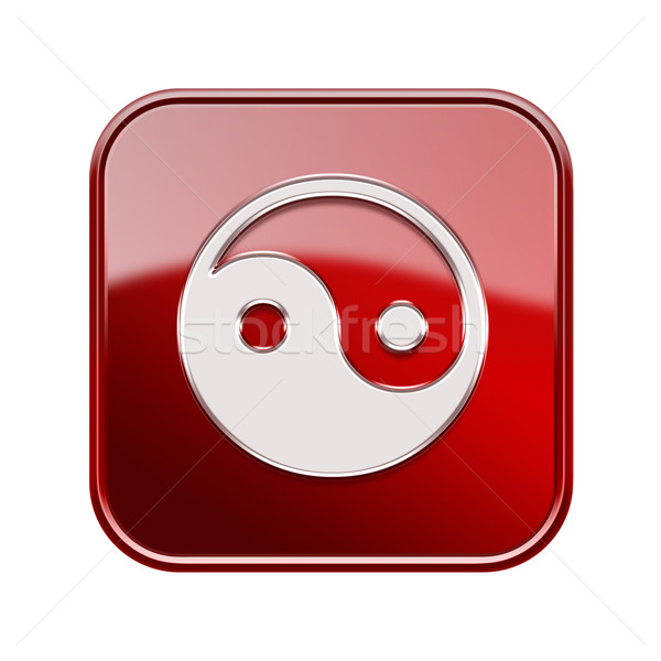 yin yang symbol icon glossy red, isolated on white background Stock photo © zeffss