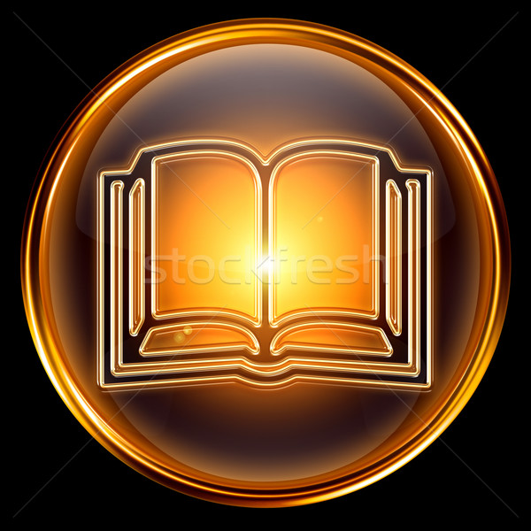 Stock photo: book icon golden, isolated on black background.