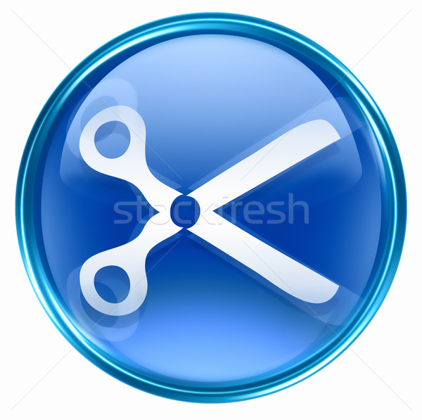 Nożyczki ikona niebieski odizolowany biały szkła Zdjęcia stock © zeffss