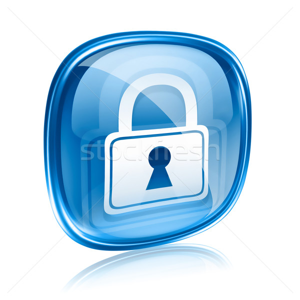 Lock icon blue glass, isolated on white background. Stock photo © zeffss