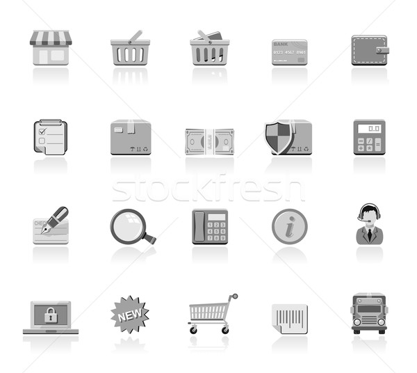 Warenkorb Symbole Geld Laptop Telefon Stock foto © zelimirz