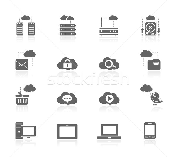 Schwarz Symbole Cloud Computing Internet Vogel Netzwerk Stock foto © zelimirz