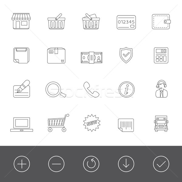 линия иконки торговых деньги ноутбука телефон Сток-фото © zelimirz
