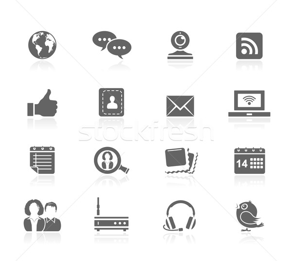 Czarny ikona komunikacji świecie kalendarza słuchawki Zdjęcia stock © zelimirz