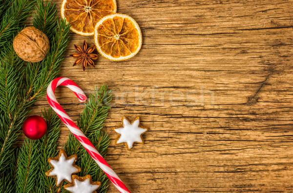 Wooden background with christmas decorations and copy space Stock photo © Zerbor