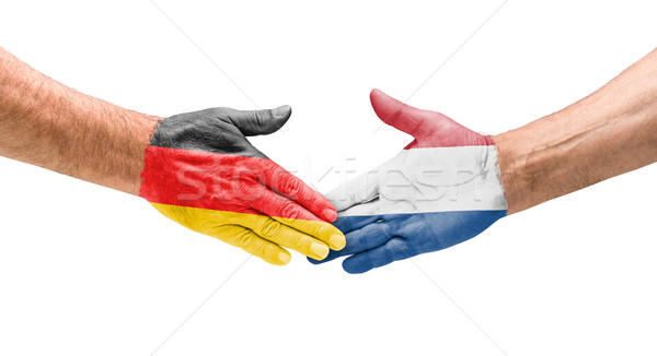 Handshake Niemcy Niderlandy strony spotkanie sportu Zdjęcia stock © Zerbor