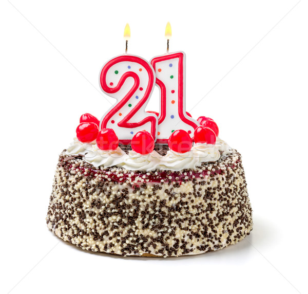 Birthday cake with burning candle number 21 Stock photo © Zerbor