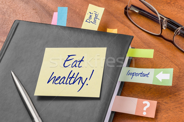 Nota adhesiva comer saludable trabajo pluma Foto stock © Zerbor