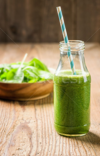 [[stock_photo]]: Smoothie · vert · épinards · bois · fitness · verre · santé