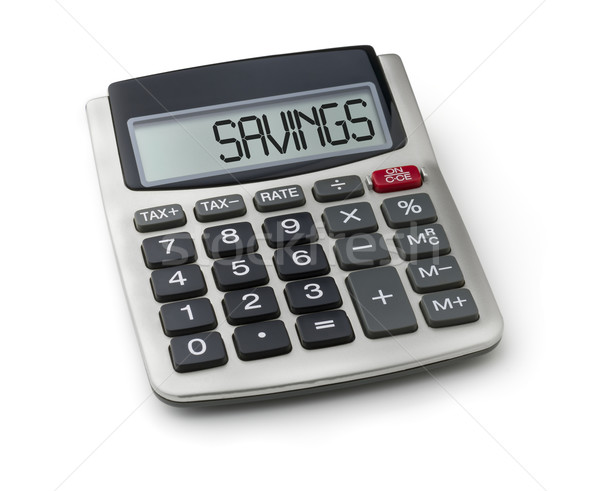 Kalkulator słowo oszczędności Widok biuro ceny Zdjęcia stock © Zerbor