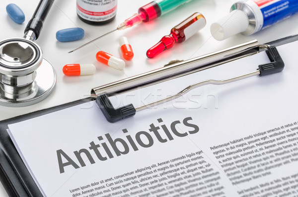 Wort Antibiotika geschrieben Zwischenablage Krankenhaus Medizin Stock foto © Zerbor