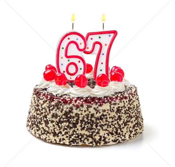 Birthday cake with burning candle number 67 Stock photo © Zerbor