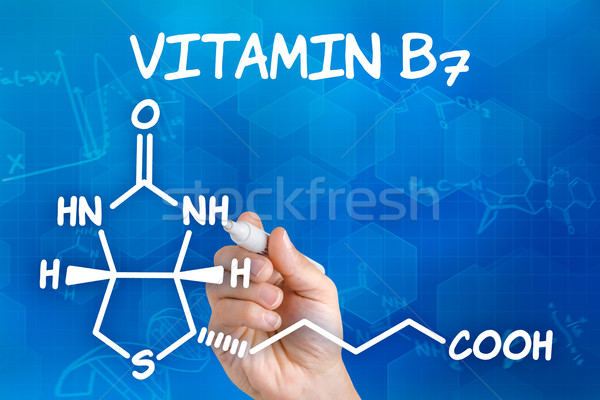Main stylo dessin chimiques formule vitamine Photo stock © Zerbor