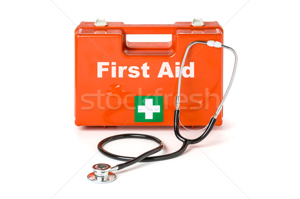 First aid kit with stethoscope stock 