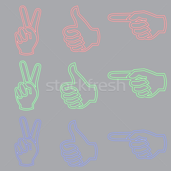 Stockfoto: Neonreclame · vorm · hand · drie · kleuren