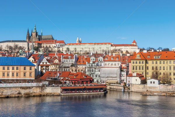 Old town and Prague castle with river Vltava, Czech Republic Stock photo © Zhukow