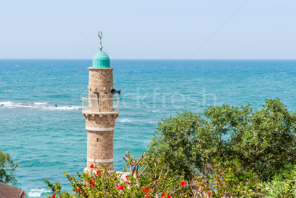 Foto stock: Minarete · mesquita · velho · Israel · blue · sky · mediterrânico