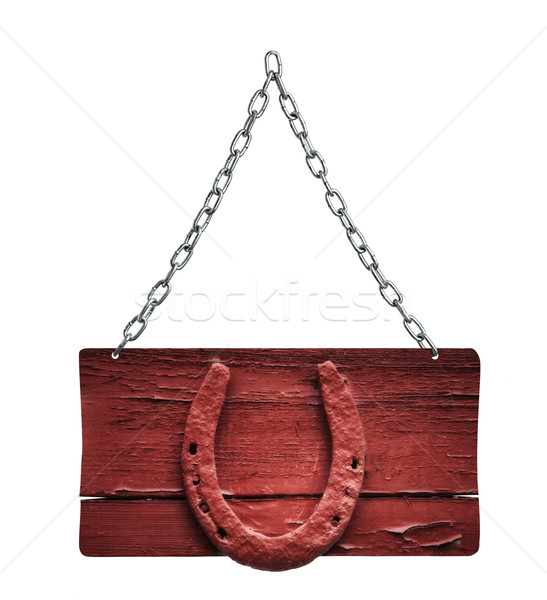  wooden sign and chain on white background Stock photo © Zhukow
