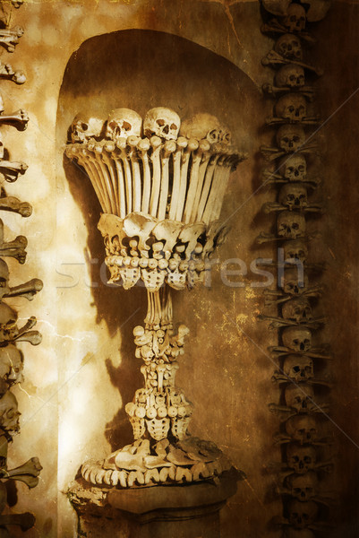 Skulls and bones. Kutna Hora, Czech Republic. textured old paper Stock photo © Zhukow