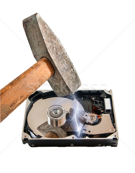 Hard disk break a hammer, on white background Stock photo © Zhukow