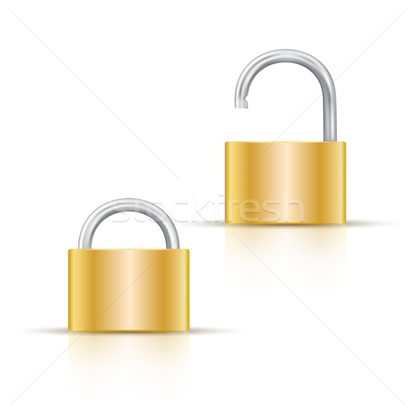Trancado cadeado isolado branco ouro cor Foto stock © Zhukow