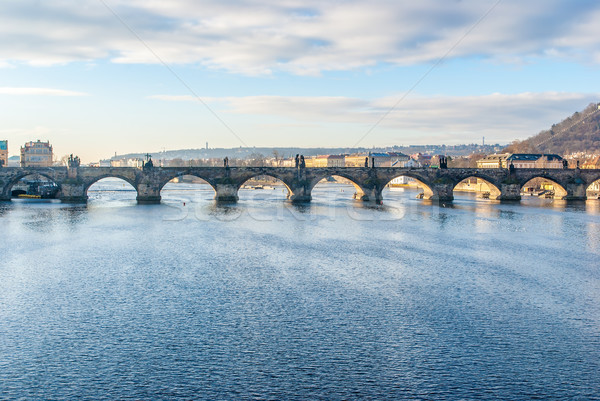 Brücke Fluss Prag Tschechische Republik Morgen Wasser Stock foto © Zhukow