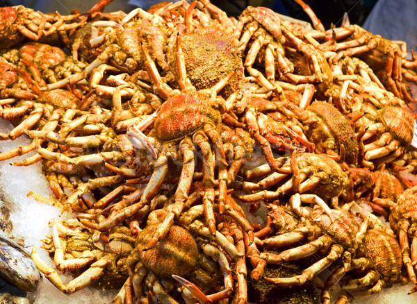 Stock photo: fresh-caught crabs, photographed in fish market