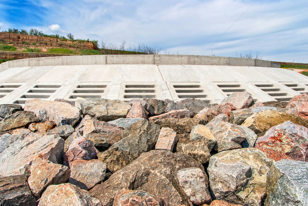 Massive stone breakwater along coast Stock photo © Zhukow