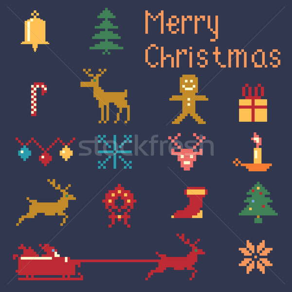 Karácsony tél pixel stílus ikon szett minta Stock fotó © Zhukow