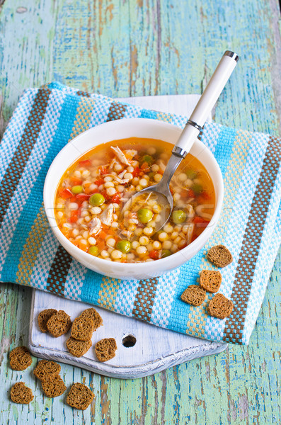 Soup with small pasta, vegetables and pieces of meat Stock photo © zia_shusha