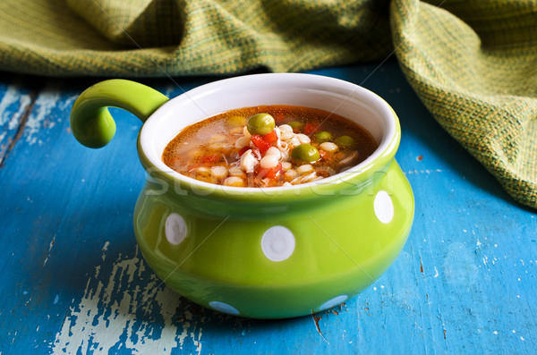 Soup with small pasta, vegetables and pieces of meat Stock photo © zia_shusha