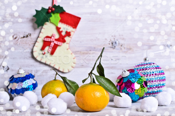 Stockfoto: Christmas · sneeuw · decoraties · groene · leuk · geschenk