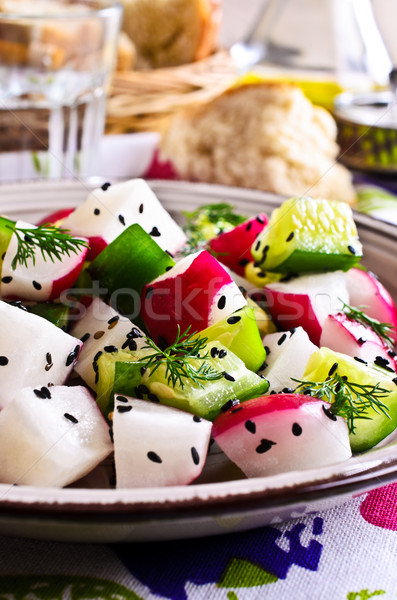 Stockfoto: Salade · radijs · komkommer · gezondheid · olie